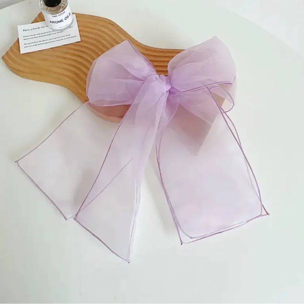 Oversized Blue Tule Bow French Barrette Hair Clip
